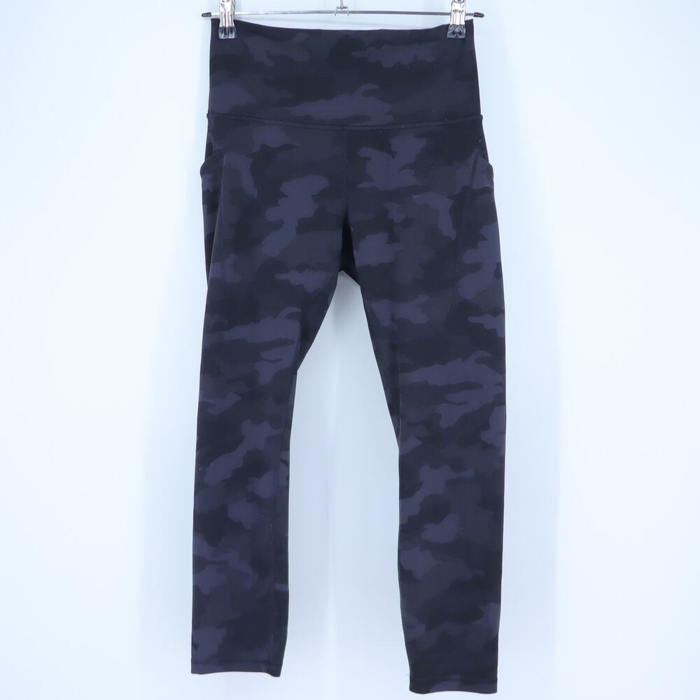 Lululemon Wunder Train Leggings Camo Deep Coal High Rise Crop Pockets Women's 8